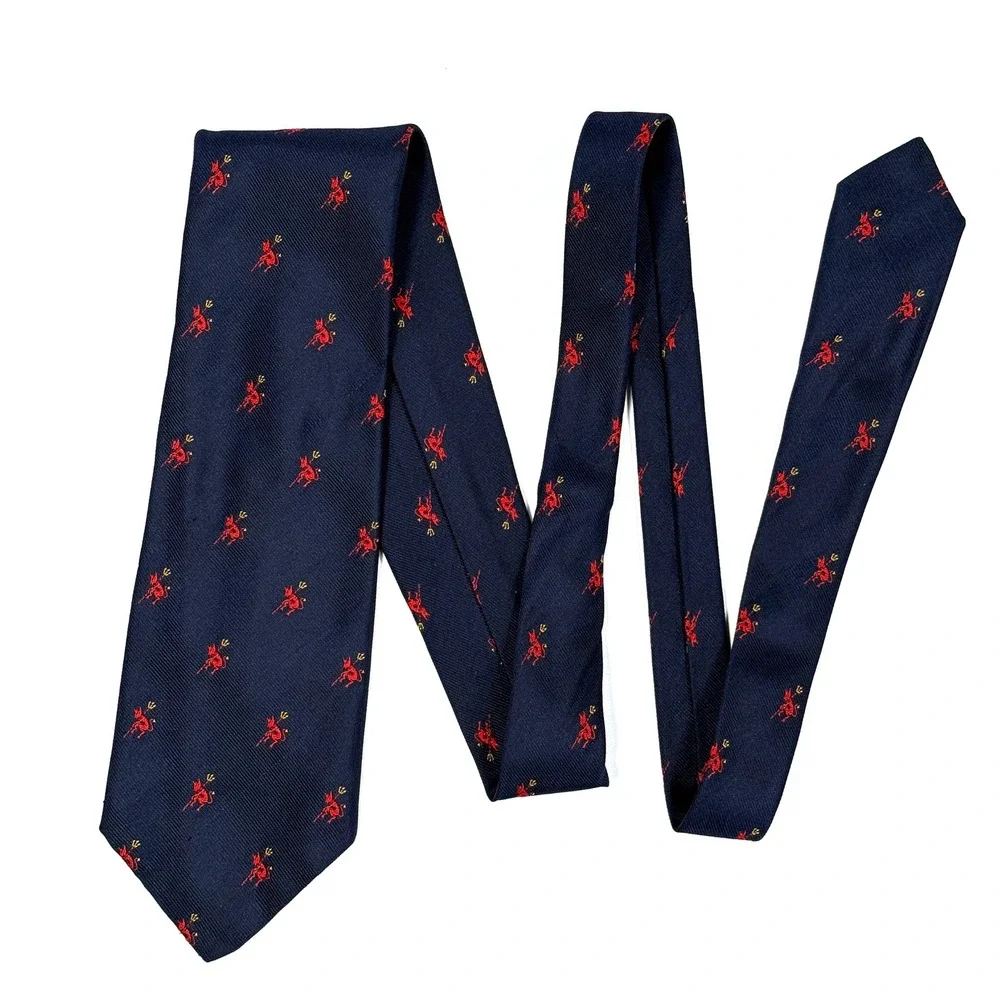 Vintage J Press Burlington Knot Navy Blue Silk Red Devil Embroidered Tie England